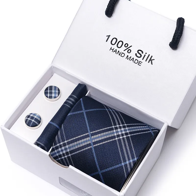 zijden stropdas blauw met ruitmotief bearzfoot